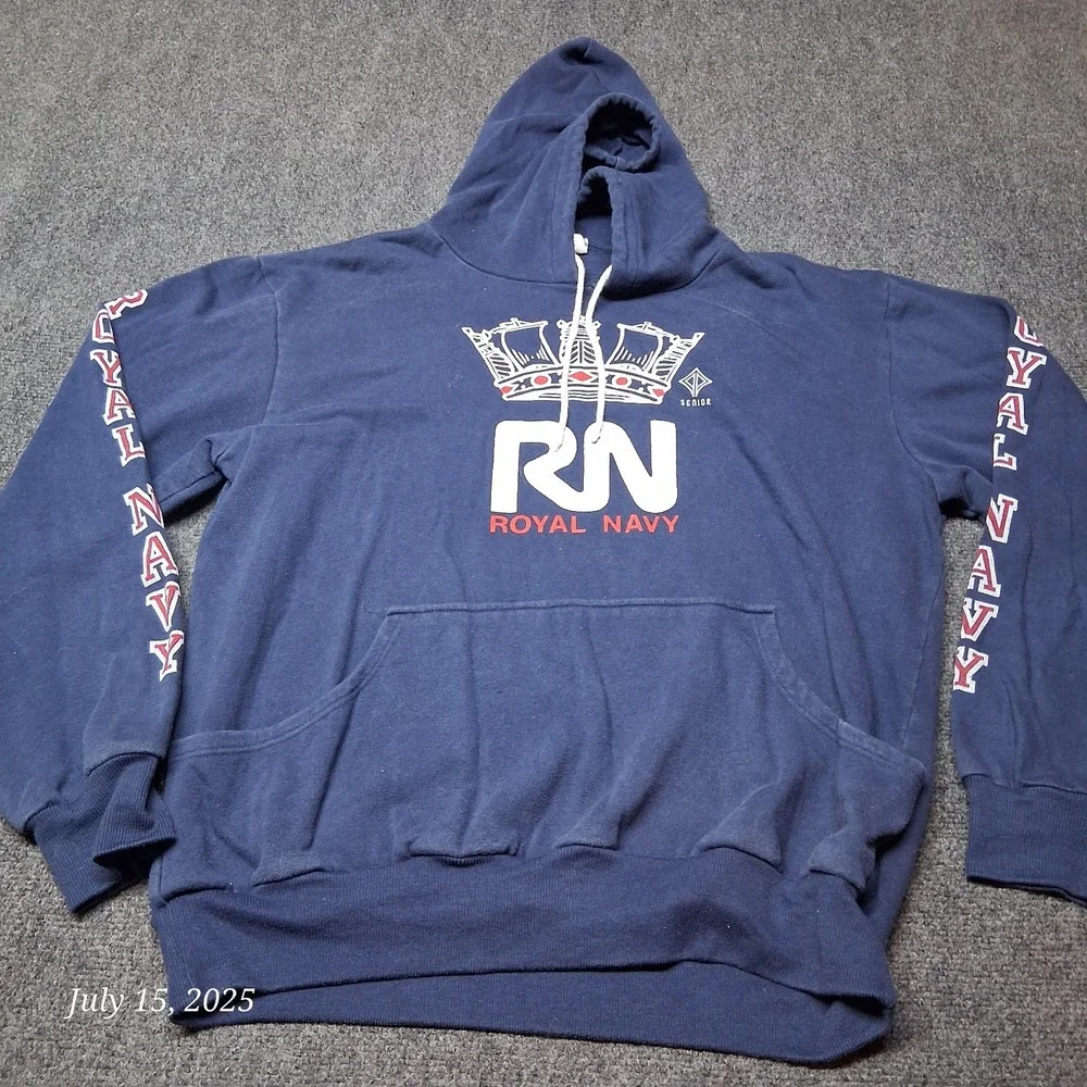 Vintage Royal Navy Hoodie by Senior Size XL Blue Sweatshirt 90s Pullover
